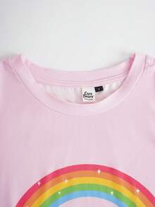 SHEIN X Care Bears 女士卡通印花圆领短袖上衣和短裤睡衣套装 - 粉色 - 查看 3