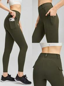 GLOWMODE 26" FeatherFit™ Cargo Pocket Belted Leggings Low Impact Daily Casual Summer - Army Green - View 7
