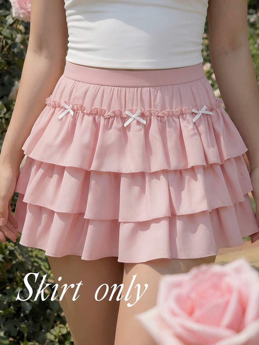 SHEIN MOD Falda rosa tipo pastel con moño para mujer de talla grande