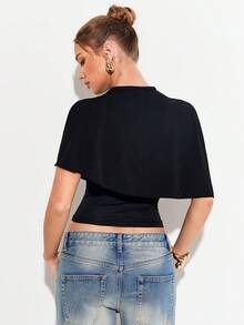 SHEIN Unity Women's Short Sleeve Ruched Black T-Shirt With Metal Decor - Black - View 4
