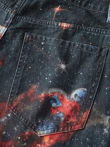 ROMWE MEN Street Life 男士夏季街头豹纹牛仔短裤 - 藍色 - 查看 6