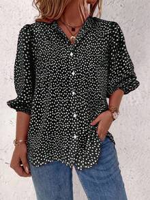 EMERY ROSE Floral Single Button Casual Daily Mid-Sleeve Shirt For New Year Clothes - Black - View 3