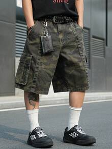 Manfinity EMRG 男士休闲街头风多口袋迷彩牛仔工装短裤 - 軍綠色 - 查看 7