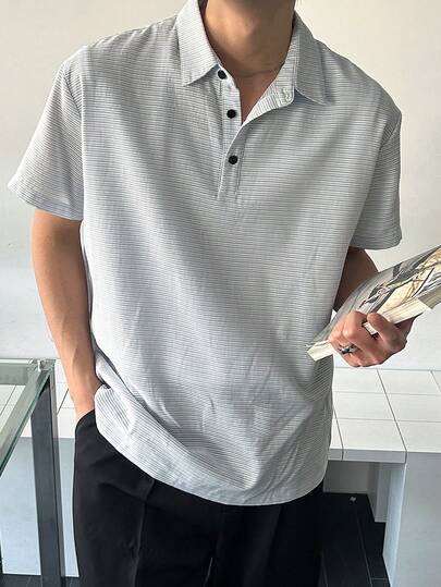 Men's White Textured Polo Shirt, Short Sleeve