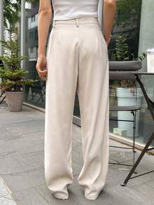 DAZY Women's Solid Color Pleated Straight Leg Casual Loose Pants Petite - Beige - View 6