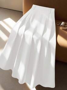 Plus Size Women High-Waisted A-Line Skirt, Elegant For Commuting - White - View 2