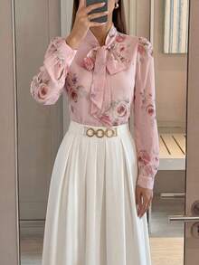 Modelyn Women's Solid Color Metal Decor Elegant Pleated Skirt - White - View 2