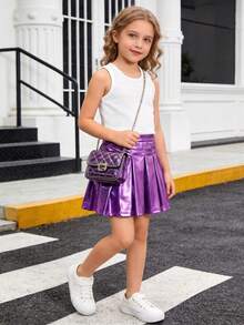 Conjunto de camiseta de tirantes y falda plisada de unicolor para niña - Multicolor - Ver 3