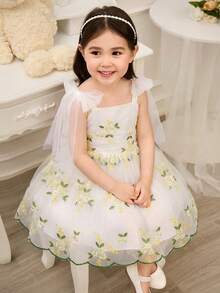 Glamorique Kids Đầm công chúa không tay bằng vải lưới thêu cho bé gái, màu mơ, thích hợp làm phù dâu, dự tiệc trang trọng, đám cưới, tiệc tùng. - Màu be - Xem 9