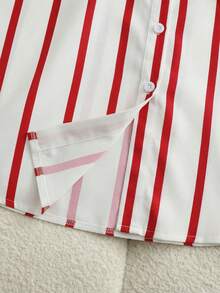 GlowEve CURVE Plus Size Summer Casual Striped Short Sleeve Shirt - Multicolor - View 5