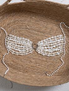 Swim SXY Áo khoác ngoài gợi cảm bằng kim loại, cổ yếm, màu trắng, nhiều kiểu dáng, bán chạy nhất năm 2026, áo tắm biển đính ngọc trai, bikini. - trắng - Xem 7