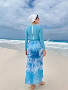 Swim Shayni Bộ đồ bơi liền thân mùa hè Shayni dành cho nữ, kiểu dáng Ả Rập, trang phục cần thiết cho kỳ nghỉ biển của các cô gái trẻ. - Màu xanh lam - Xem 2