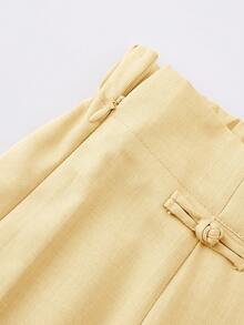 EMERY ROSE Women's Casual Commute Daily Outing Elastic Waist Round Slit Design Chinese Knot Decor Button Shorts - Yellow - View 6