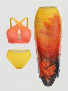 Slaydiva 2026 New Plus Size Ombre Two Pieces Bikini And Ruffle Cover-Up Skirt Set, Suitable For Summer Beach Vacation - Multicolor - View 7