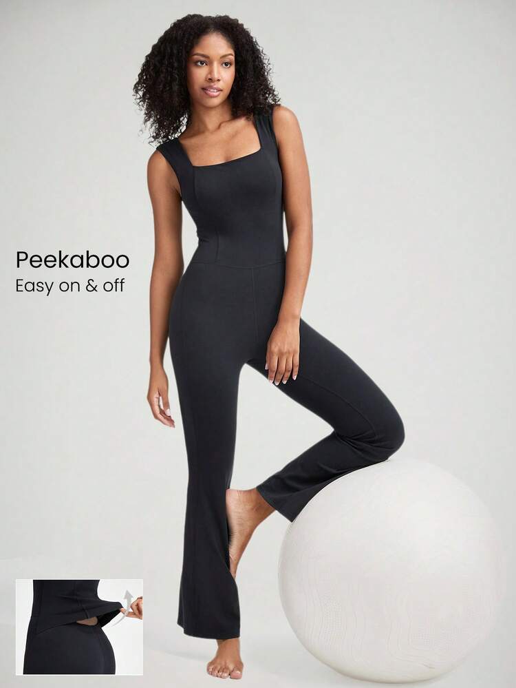 Combinaison ample de sport avec encolure carrée FeatherFit™ de 30 pouces, jambe évasée, faible impact, pour le yoga et la vie quotidienne