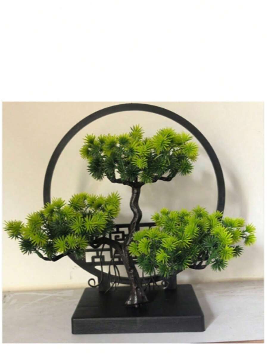 1棵逼真的盆栽塑料松树,带网状底座,翠绿仿真植物,适用于卧室、客厅、办公桌装饰、节日装饰、家居装饰、返校季房间装饰、学习用品 - 綠色 - 查看 1