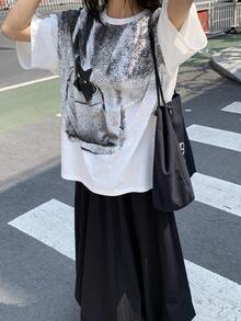 DAZY Áo thun tay ngắn dáng rộng phong cách Hàn Quốc thường ngày dành cho nữ/bé gái - trắng - Xem 1