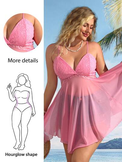 Hourglow 大码夏季休闲纯色蕾丝撞色网眼吊带背心