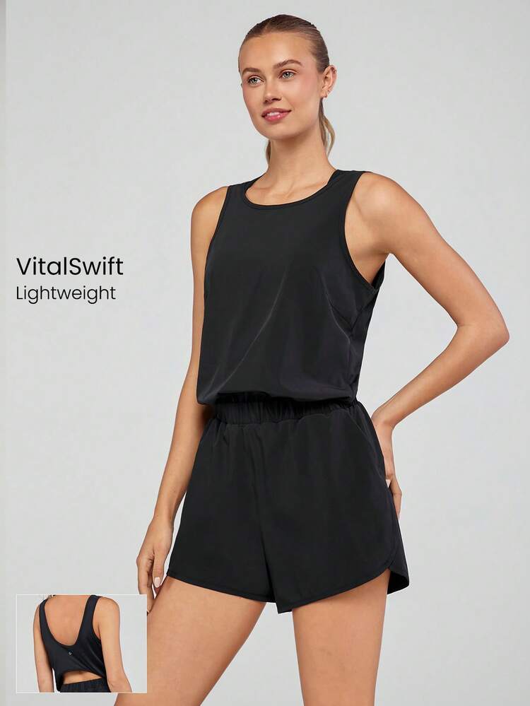 VitalSwift Quick-Dry Cut-Out Pocket Jumpsuit With Built-In Underwear Medium Impact Running Workout Quick Dry Moisture Wicking