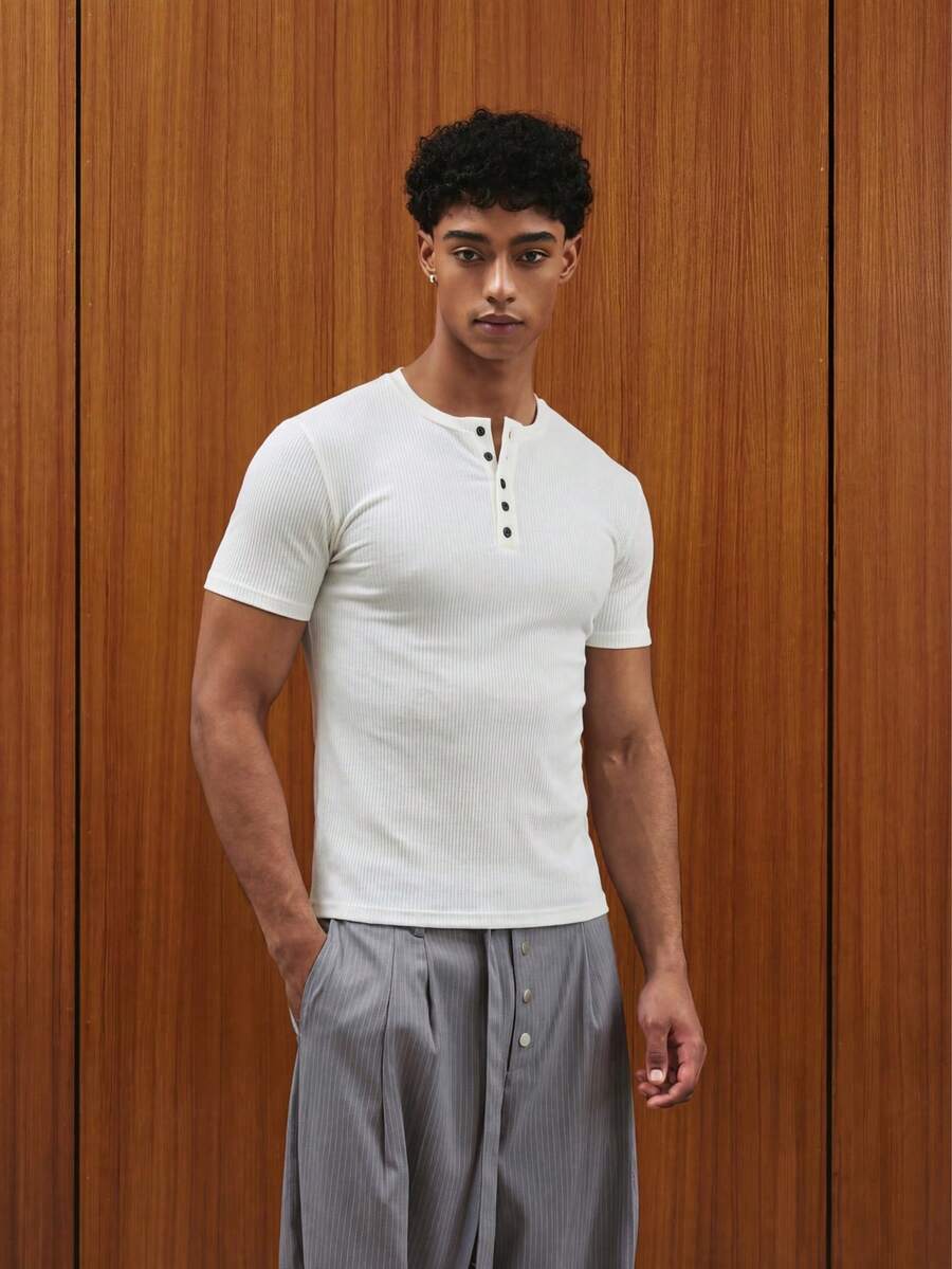 TOKVUE 男士休闲纯色短袖T恤，夏季 - 白色 - 查看 1