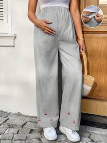 SHEIN Adjustable Waist Striped Wide Leg Loose Maternity Pants - Black and White - View 8