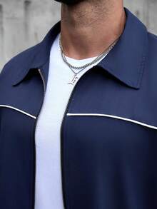 SLATEMANN 男士短袖拉链衬衫和短裤休闲套装 - 藏蓝色 - 查看 8
