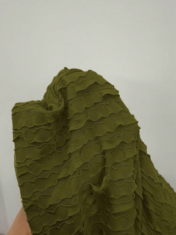 Slaydiva 新款休闲度假春夏不对称修身纹理吊带背心和短裤两件套，大码 - 軍綠色 - 查看 8