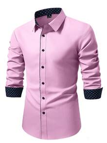 Manfinity Bizformal Men's Polka Dot Pattern Patchwork Long Sleeve Single-Breasted Shirt - Pink - View 3