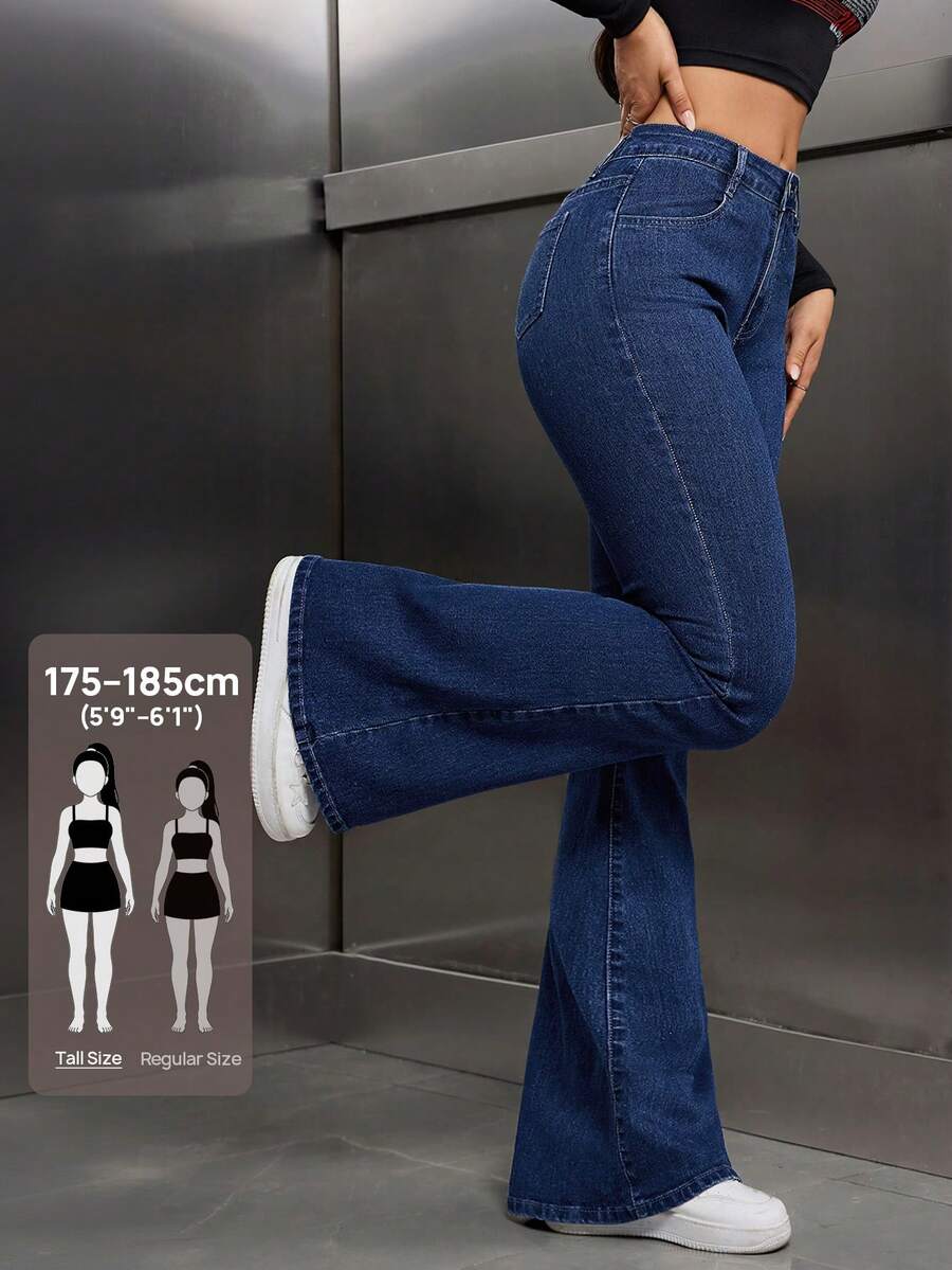 SHEIN Tall 1pc Women's Casual Front Button Pocket Jeans, Everyday Wear - Dark Wash - View 1