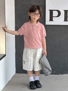 Dazy Kids 男童休闲纯色短袖Polo衫（夏季款） - 粉色 - 查看 6
