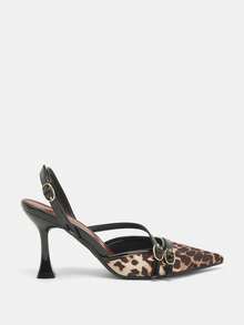Glitzique Women's Black Patent Leather Leopard Print Stiletto Heel Pointed Toe Closed Toe High Heels, Elegant Formal Fashion Party Sexy Office Buckle Strap Pumps - Black - View 4