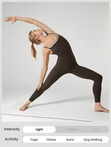 GLOWMODE 26'' FeatherFit™ 2 In 1 Contrast Strap Jumpsuit With Side Pockets Low Impact Yoga Pilates Daily Removable Cups - Chocolate Brown - View 7