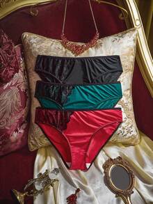 PinupPomp 3 chiếc quần lót nữ cổ điển gợi cảm, ren đen satin phối tương phản kiểu dáng cung đình retro. - Nhiều màu - Xem 1