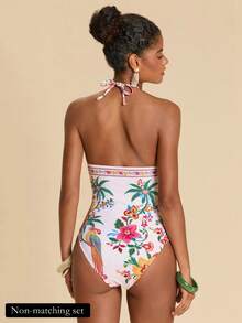 Travachic Costume da bagno intero da donna con stampa di piante, stile vacanza estiva, con scollo a canottiera - Multicolore - Visualizzare 2