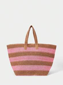 SHECARRY 女士手提包，休闲度假草编大容量单肩包 - 彩色 - 查看 3