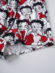 Betty Boop x SHEIN 女士字母卡通印花休闲日常三角裤 - 紅白色 - 查看 3