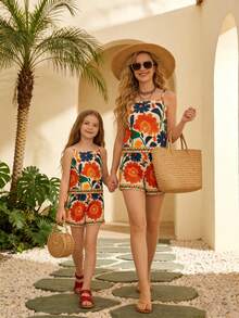 Bộ áo hai dây in hoa và quần short thường ngày cho bé gái tuổi teen. - trắng - Xem 3