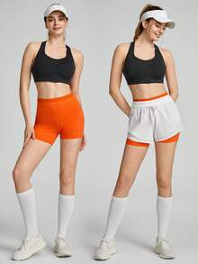 GLOWMODE VitalSwift快干2合1跑步短褲，透氣除臭反光可拆式分層短褲，適用於高強度運動場所，夏季體育館鍛煉 - 白色 - 查看 8