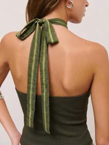 Nöista Áo hai dây cổ cao với họa tiết sọc dọc. Eo bo thun màu nâu đậm. Thích hợp cho mùa hè, phong cách boho, mùa xuân, dành cho nữ. - Nhiều màu - Xem 6