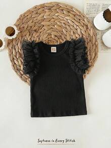 Cozy Pixies Baby Girl Solid Color Knit Soft Round Neck Short Sleeve Pullover Top, Versatile & Comfortable - Green - View 8