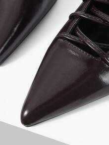 Mnmlis Giày cao gót Mullers French Stiletto Half-Tray mũi nhọn buộc dây bằng da bóng màu đen, thích hợp cho việc đi làm. - màu nâu - Xem 3