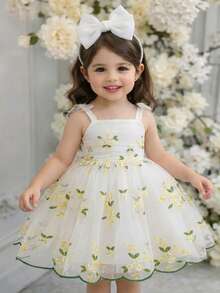 Glamorique Kids Đầm công chúa không tay bằng vải lưới thêu cho bé gái, màu mơ, thích hợp làm phù dâu, dự tiệc trang trọng, đám cưới, tiệc tùng. - Màu be - Xem 12