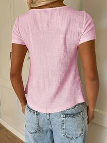 CovetEZ Light Pink Women's Front Tie Short Sleeve T-Shirt,Summer Top - Baby Pink - View 2