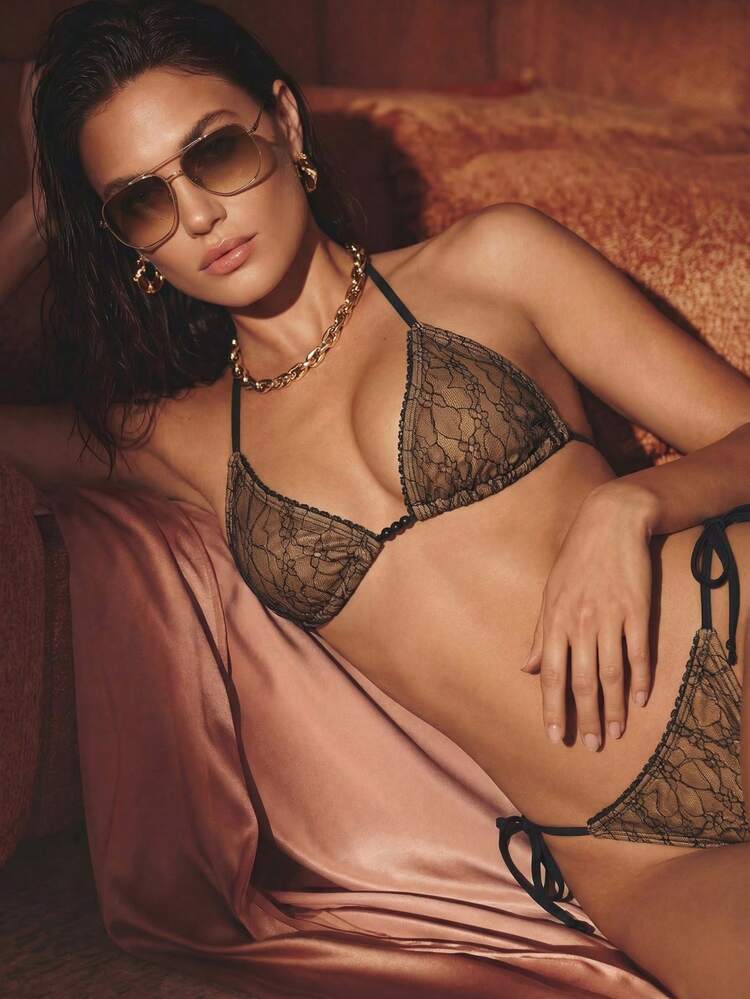 Women's Summer Beach Lace Halter Tie Sexy Bikini Swimwear Set