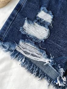 SHEIN 2件套少女蓝黑破洞牛仔短裤 - 彩色 - 查看 5