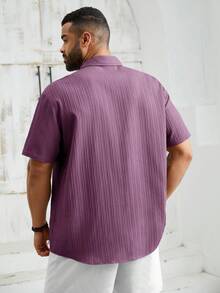 EASEVO Kemeja Lengan Pendek Tenun Kasual Pria Ukuran Besar - Purple - View 2