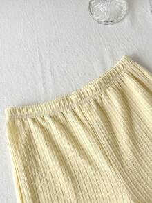 Firerie Kids Firerie Kids Girls' Textured Asymmetrical Shoulder Pale Yellow Lemon Soft Tank Top And Wide Leg Long Pants Set, Comfortable Versatile Casual Sports Outfit For Spring And Summer, Tween Girl - Multicolor - View 5