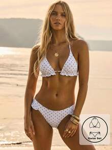 Aralina Summer Resort Vacation Beach Western Gingham Ruffle Triangle Bikini Set With Swim Bag - Black and White - View 11