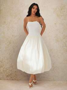 SHEIN PETITE Damen Aprikot Elegantes romantisches modernes Abendkleid für Dates, Dinner und den täglichen Gebrauch, tailliert, gerafft, trägerlos, Frühling/Sommer - Beige - Übersicht 4