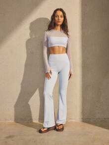 Aralina Bộ đồ thể thao năng động 2 món dành cho nữ, gồm áo dài tay và quần tập Pilates bằng vải lưới, thích hợp cho tập gym và tập luyện. - Màu xanh bụi bặm - Xem 7